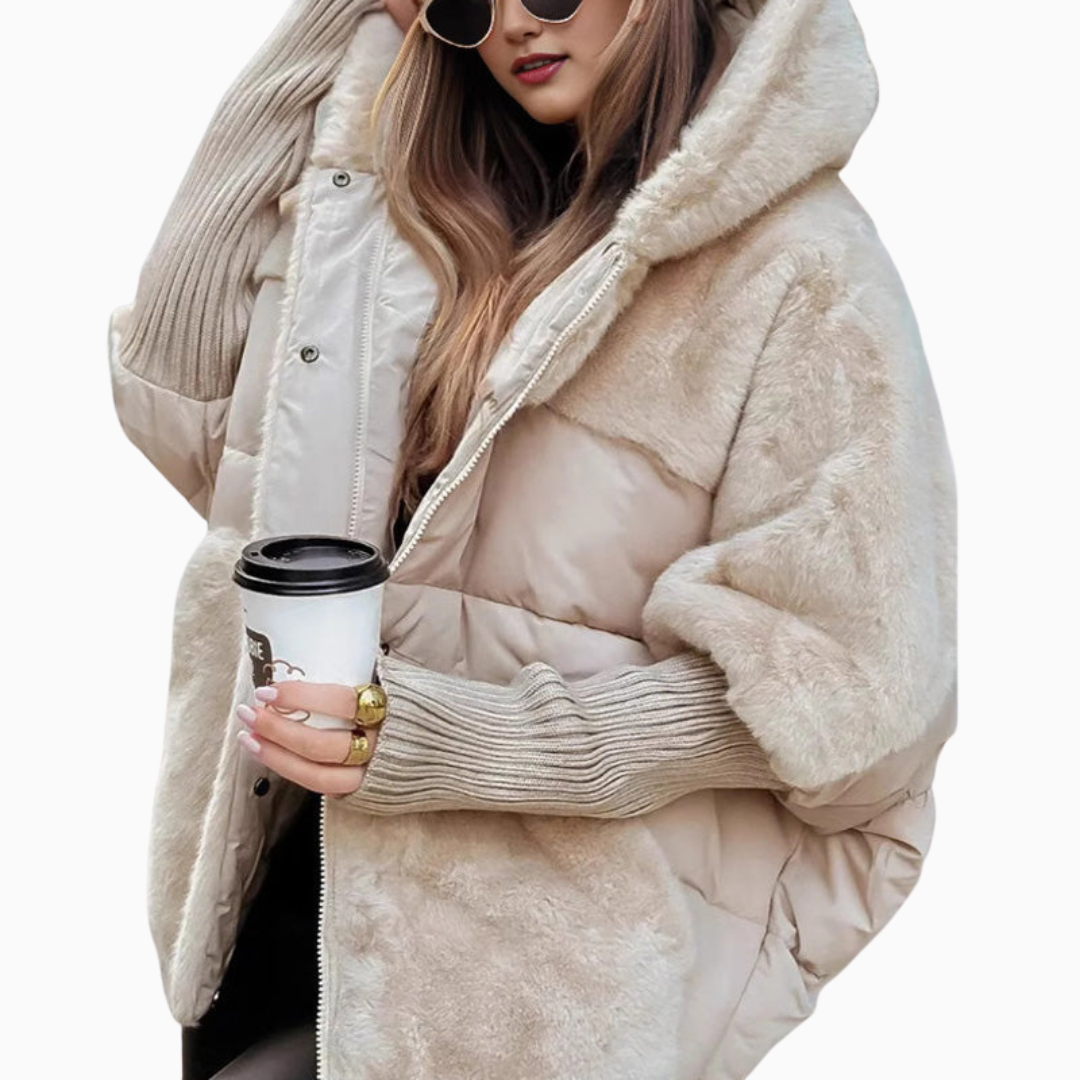 Veste doudoune oversize effet shearling femme à capuche manches longues stylée