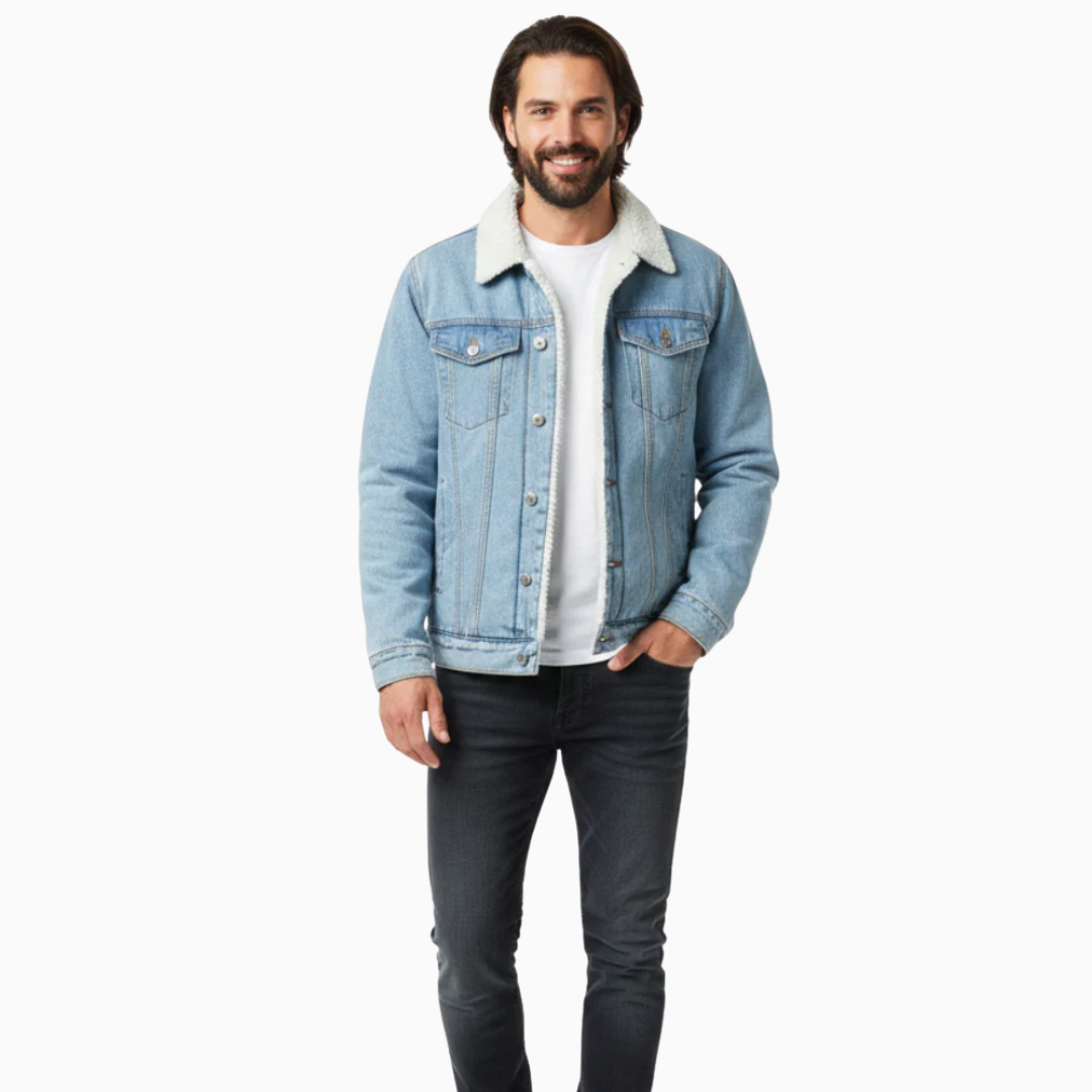 Veste en jean homme col doublé effet fourrure fermeture boutonnée
