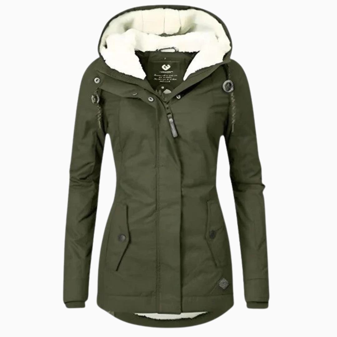 Manteau d’hiver femme à capuche doublée effet polaire - coupe cintrée mi-longue