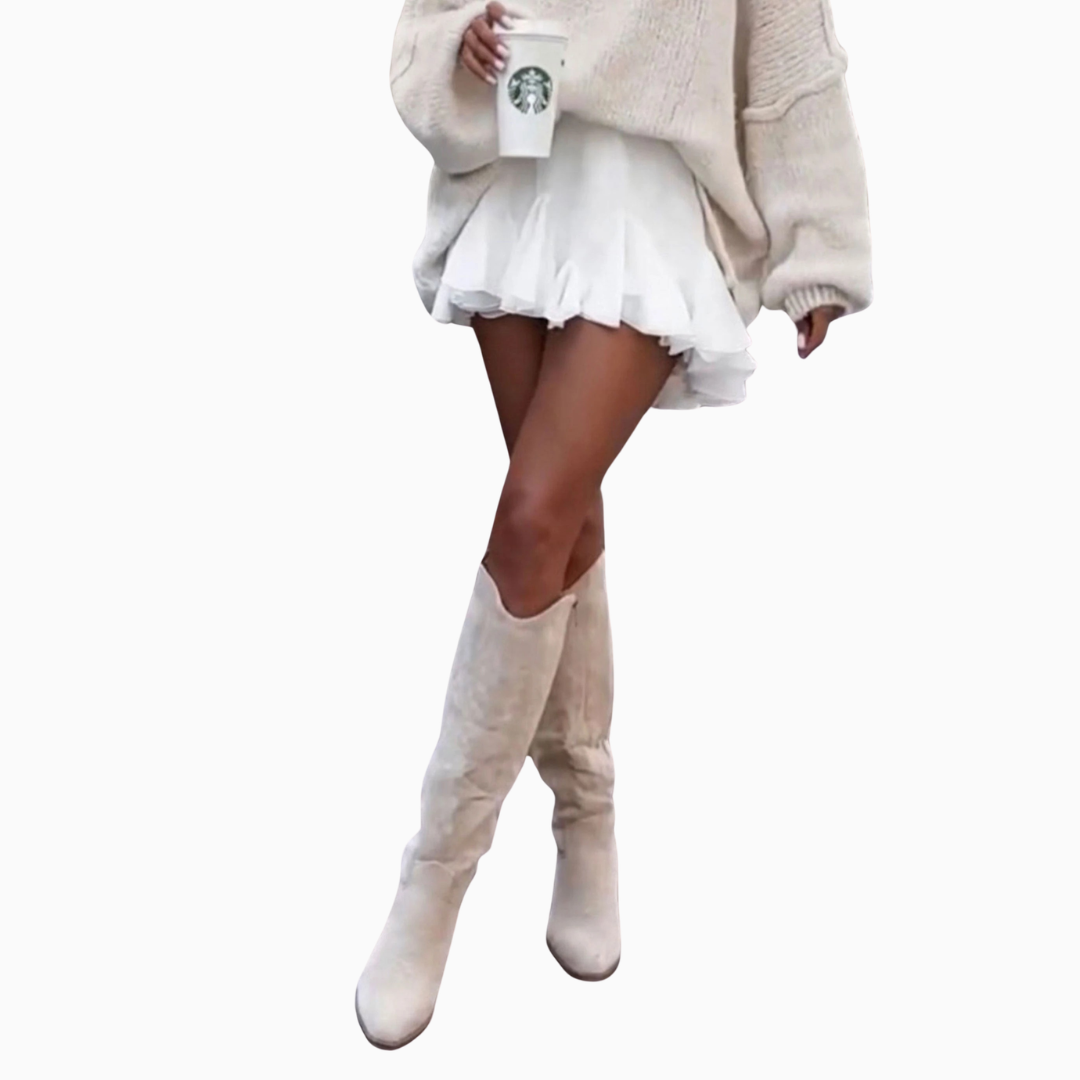 Bottes hautes femme style western à talon bloc brodé