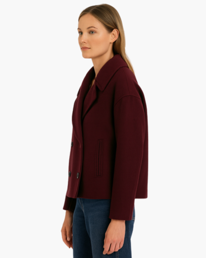 Veste courte femme à double boutonnage - coupe droite à revers élégants