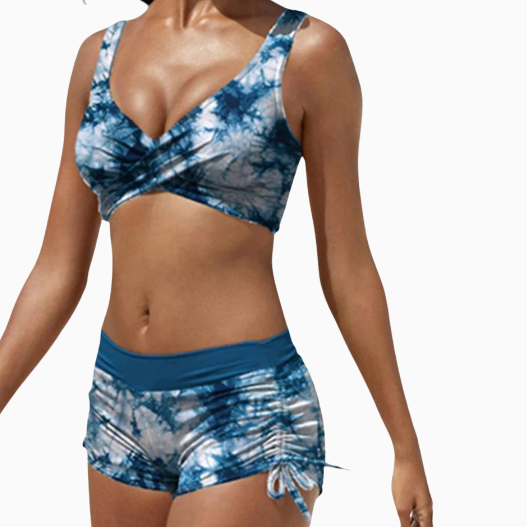 Nolwenn | Bikini femme deux pièces croisé avec shorty froncé et maintien confortable