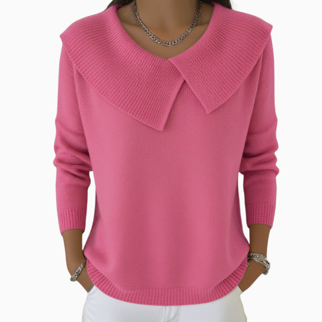 Pull femme maille oversize col large manches longues stylé