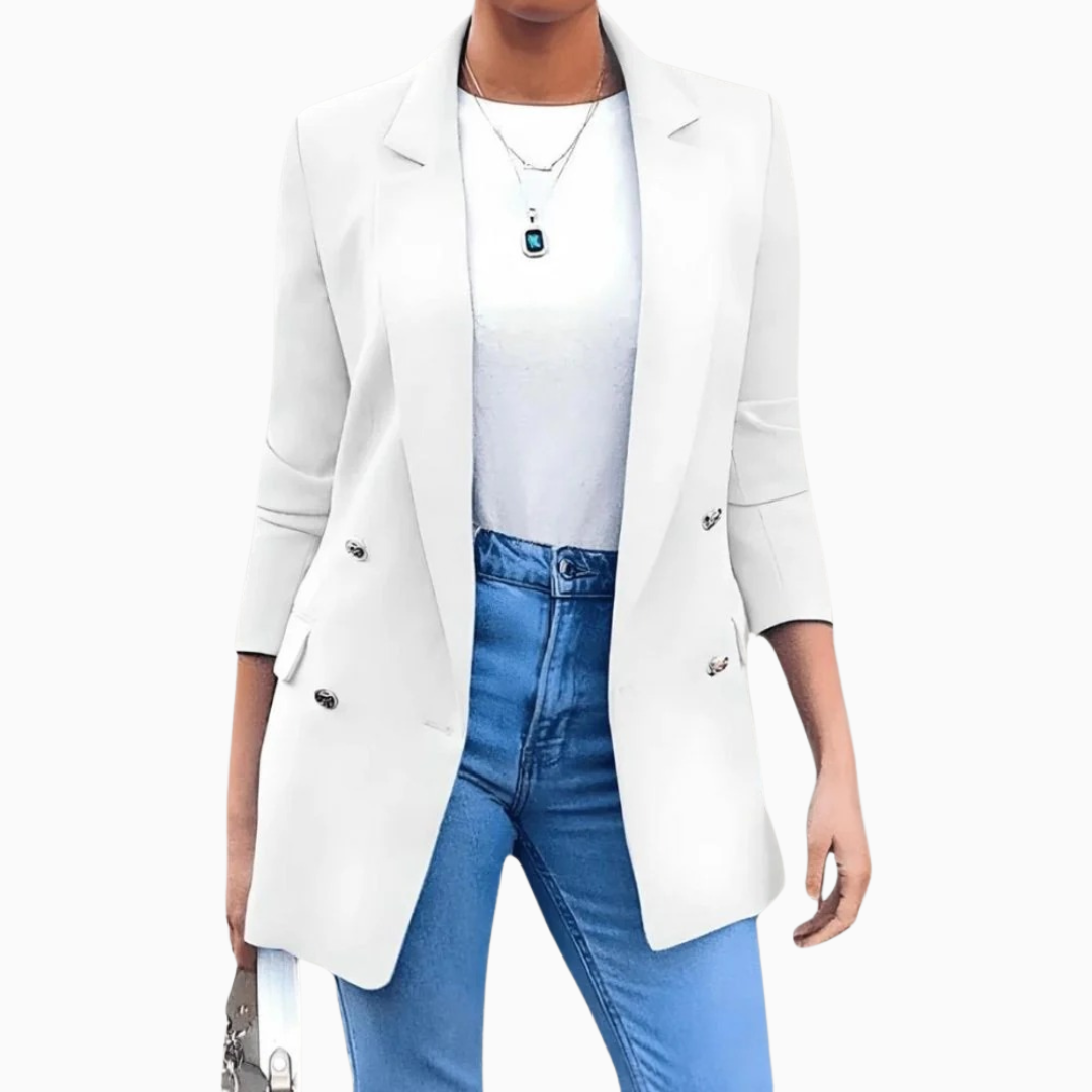 Sophie | Blazer femme coupe longue croisée boutonnée élégante style moderne