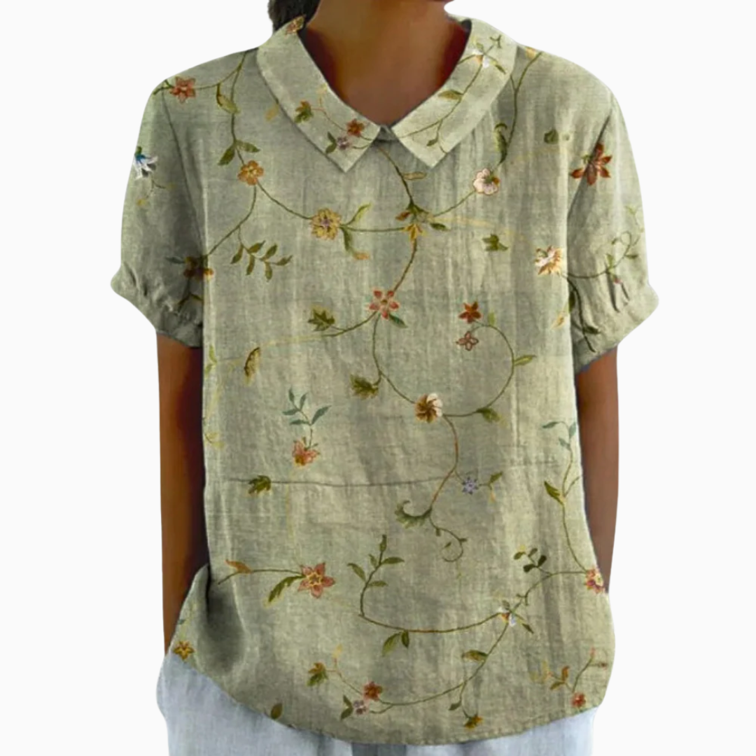 Blouse Femme Imprimé Floral – Manches Courtes Col Classique | Fraîche & Estivale