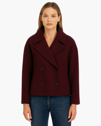 Veste courte femme à double boutonnage - coupe droite à revers élégants