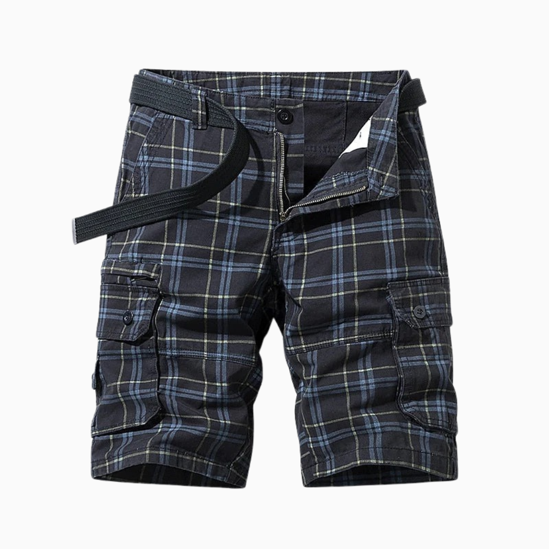 Short Cargo Homme Carreaux – Poches Multiples Ceinture Incluse | Style Utilitaire Été