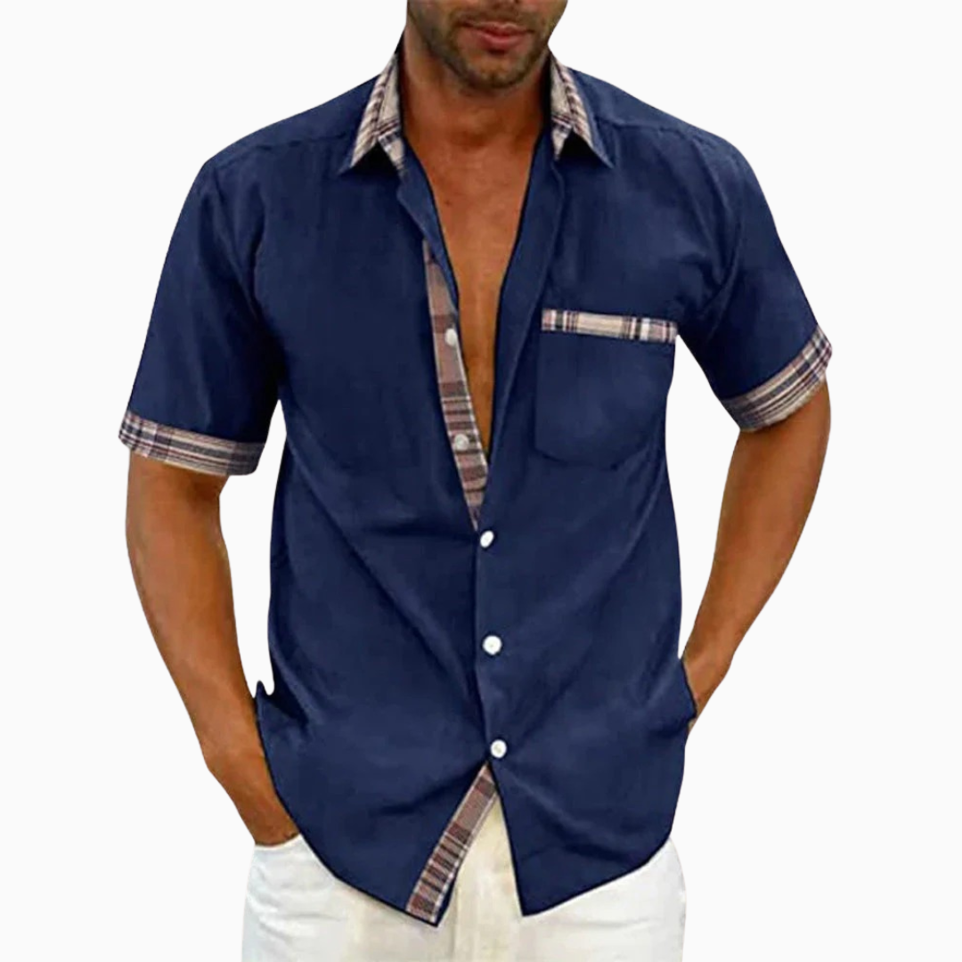 Blouse Homme Été – Col Classique Poche Poitrine Détails Contrastés | Casual & Moderne
