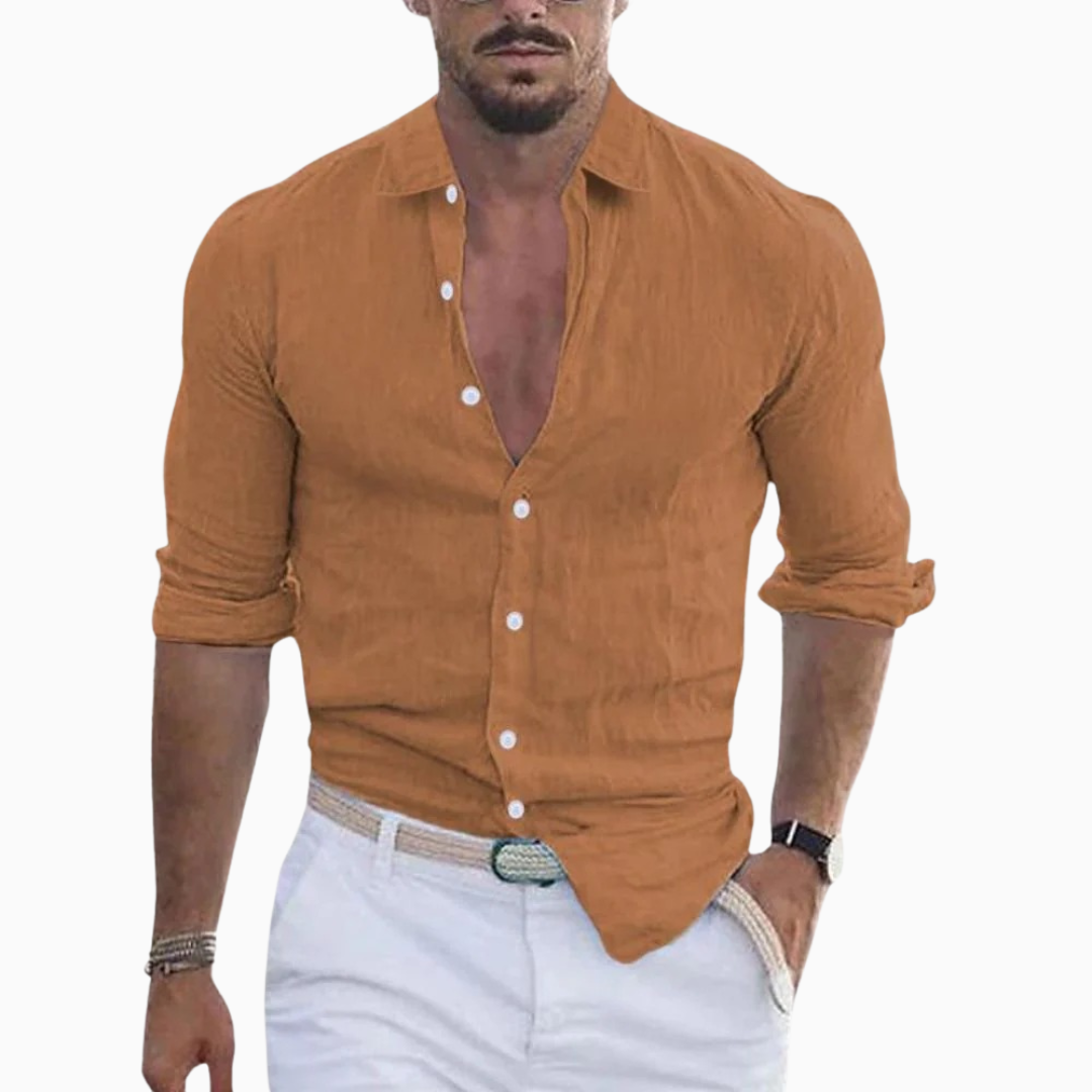 Chemise Homme Lin – Col Ouvert Manches Longues Fluide | Style Estival Décontracté