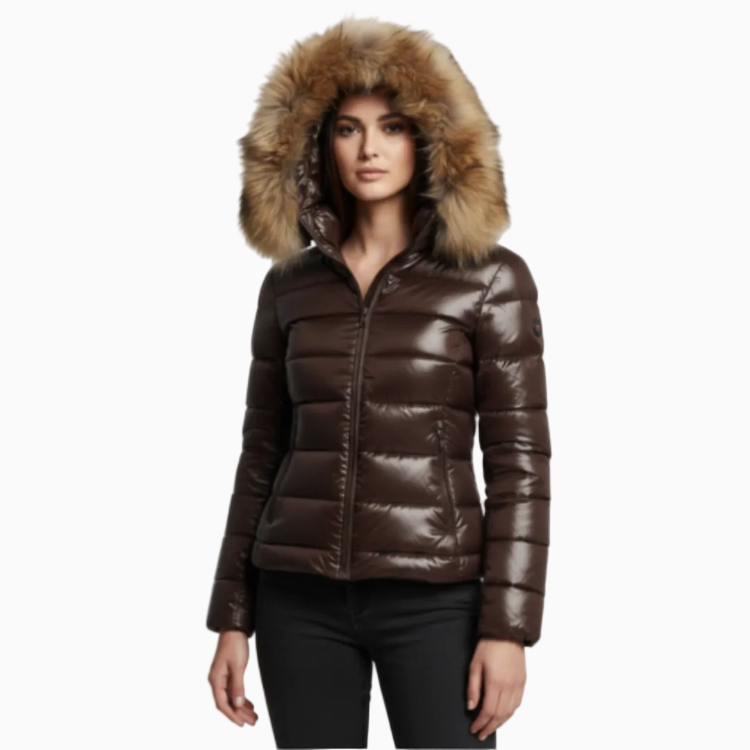 Veste matelassée femme hiver à capuche fausse fourrure fermeture zippée élégante