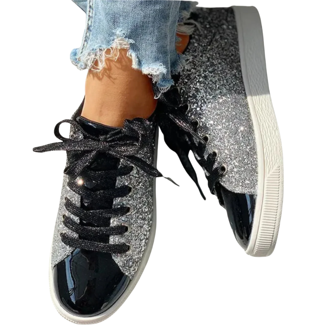 Baskets femme à paillettes à lacets style tendance brillant