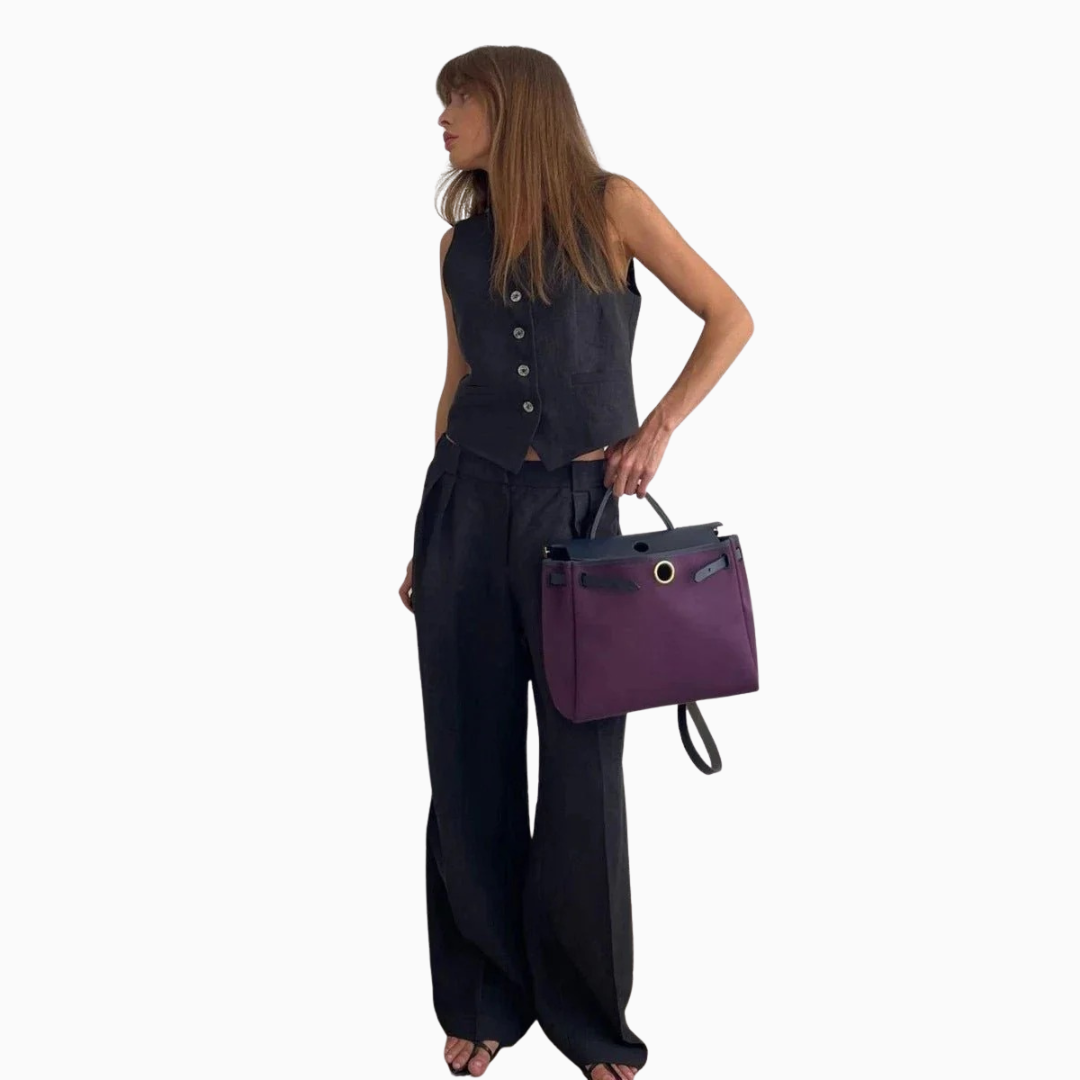 Ensemble Lin Femme – Gilet Col V & Pantalon Large Fluide | Élégance Naturelle pour l'Été