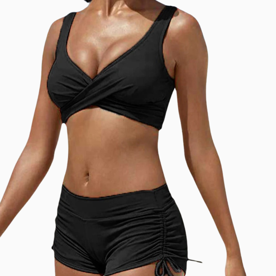 Bikini Femme Deux Pièces Croisé – Shorty Froncé Maintien | Plage & Piscine Été