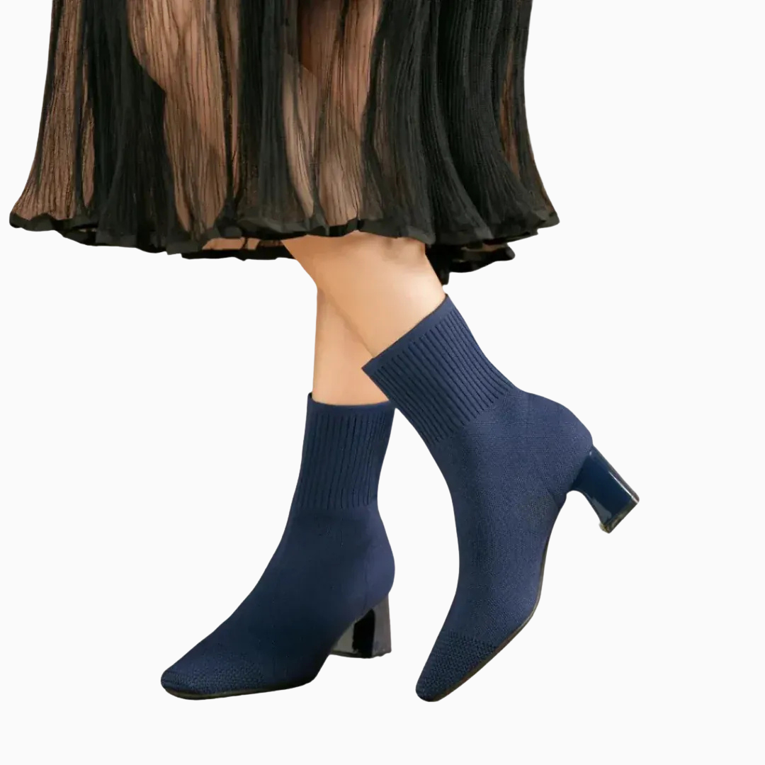 Bottines chaussettes femme talon bloc bout pointu maille extensible