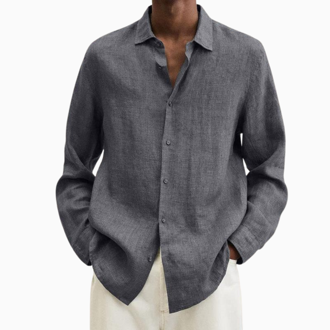 Chemise Homme Lin – Manches Longues Col Classique Respirante | Élégance Naturelle pour l'Été