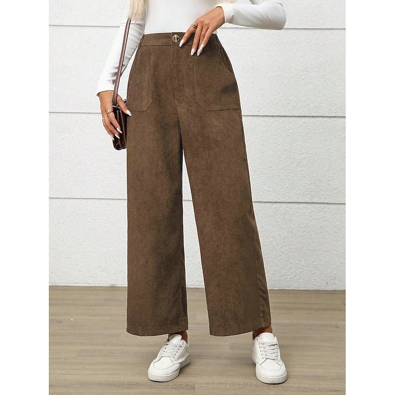 Pantalon Large Femme Taille Haute Marron Foncé – Jambe Ample | Aura Pantalon Palazzo