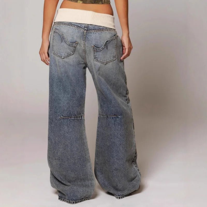 Jean Large Femme Patchwork Vintage Washed – Baggy Fit Tendance | Luna Jeans Femme