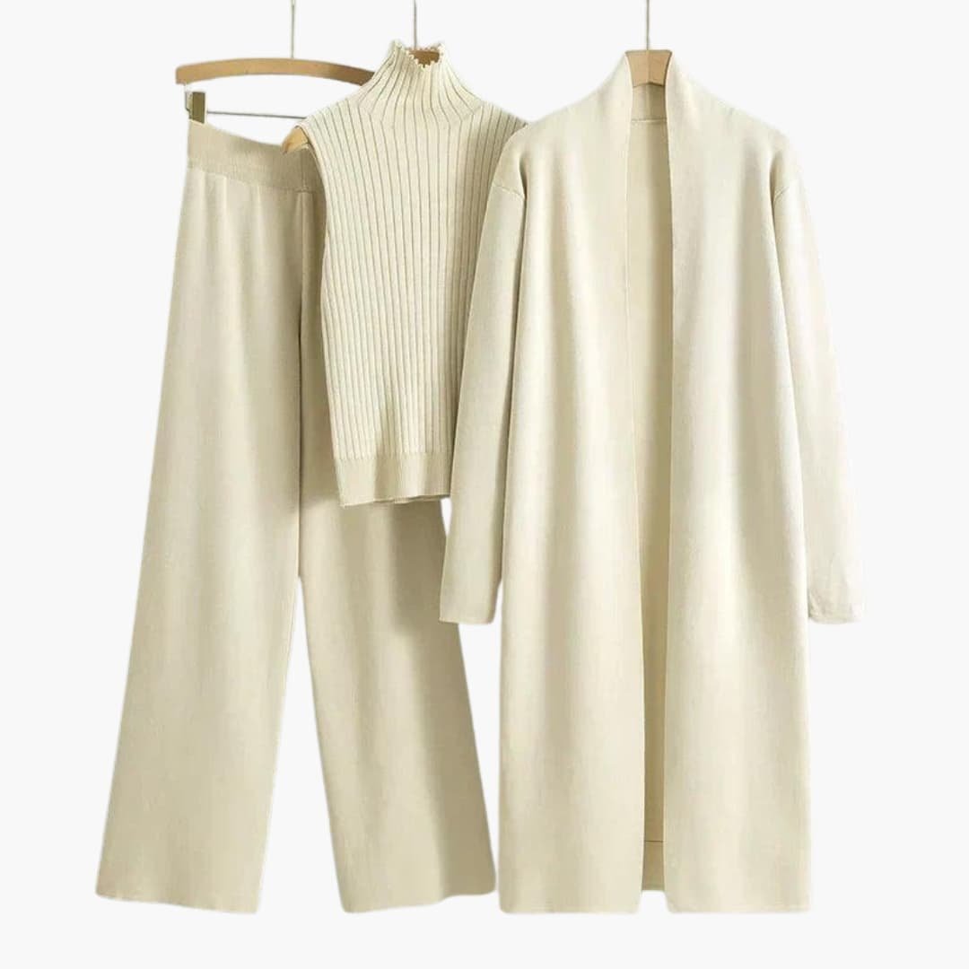 Ensemble Tricot Trois Pièces Femme – Col Roulé Côtelé Taille Unique | Avery Edition Hiver