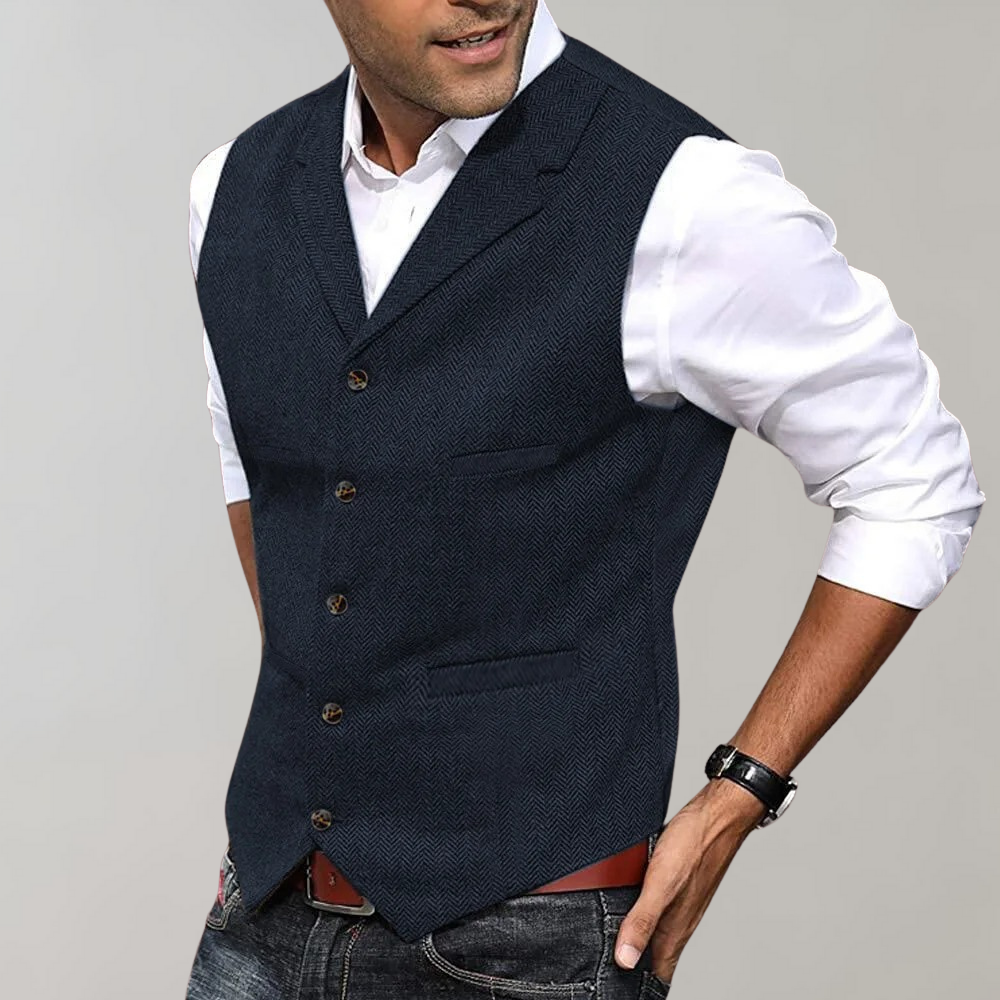 Gilet Homme Chevrons Boutonné – Coupe Élégante Décontractée | Calvin Gilet Premium
