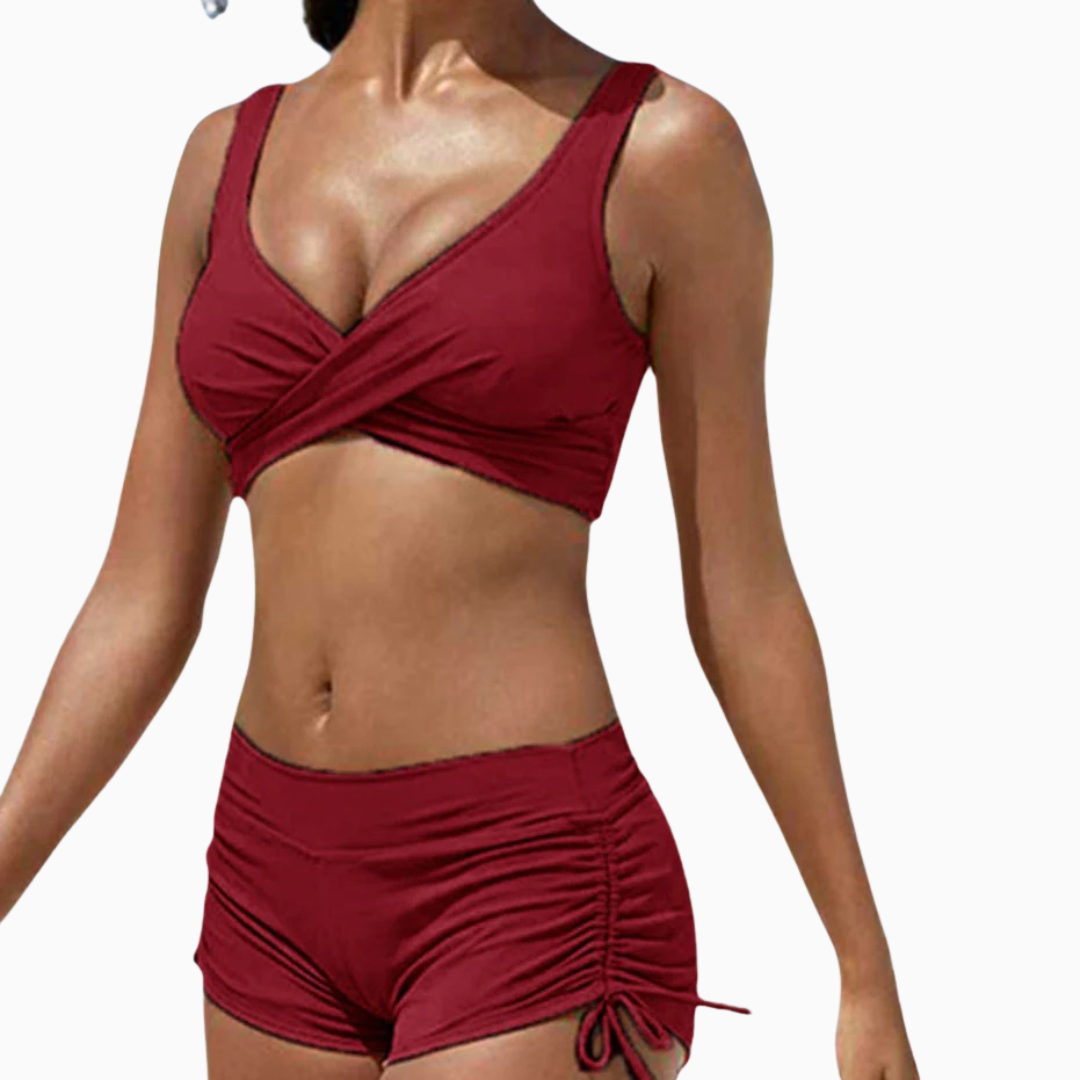 Bikini Femme Deux Pièces Croisé – Shorty Froncé Maintien | Plage & Piscine Été