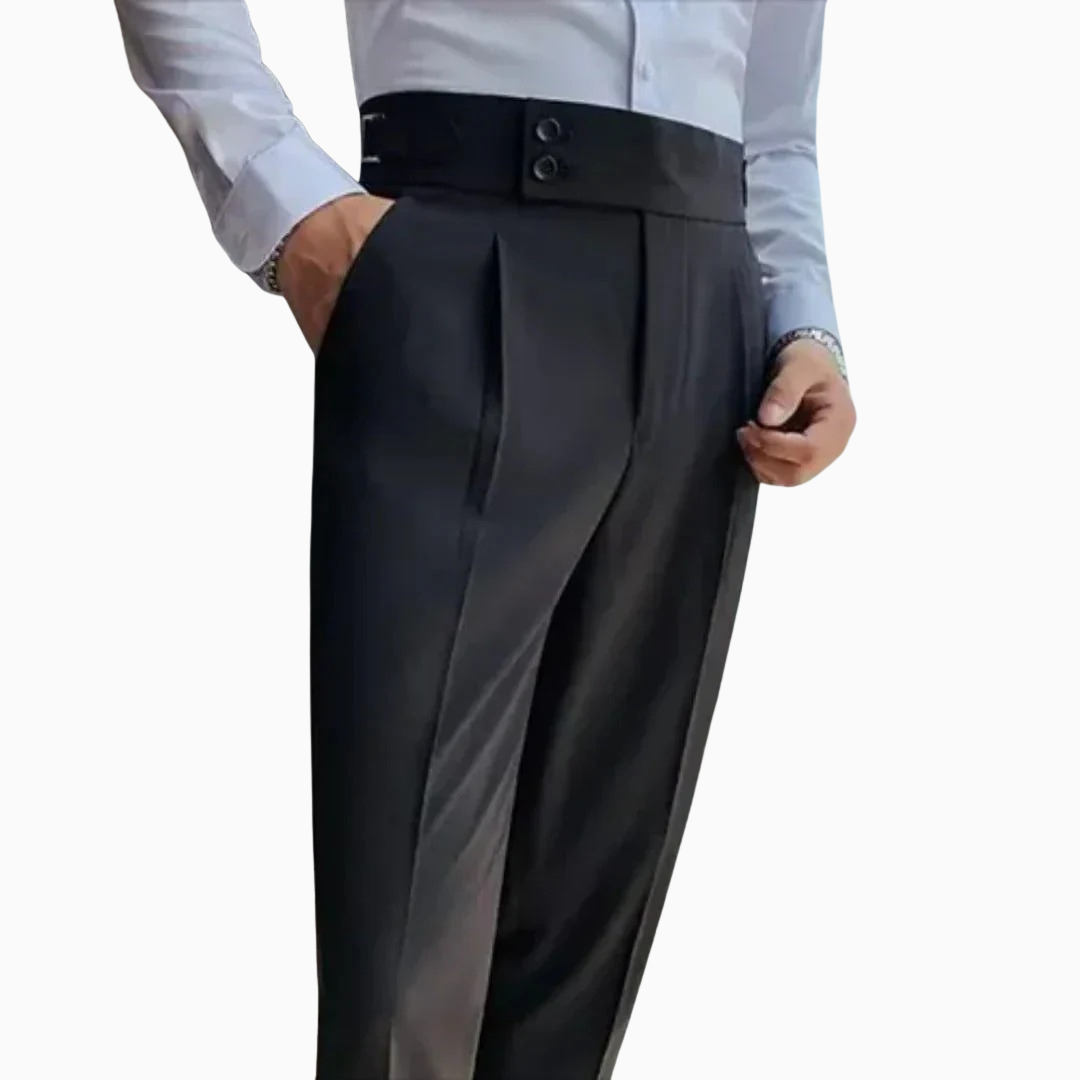 Pantalon Homme Taille Haute – Plis Avant Coupe Ajustée | Style Habillé & Smart Casual