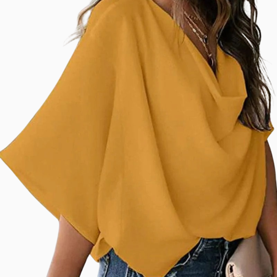 Blouse Femme Col V – Manches Courtes Tissu Fluide | Élégance au Quotidien