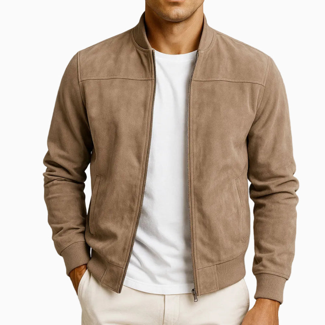 Veste Homme Style Suédine Zippée Design Bomber Décontracté Léger