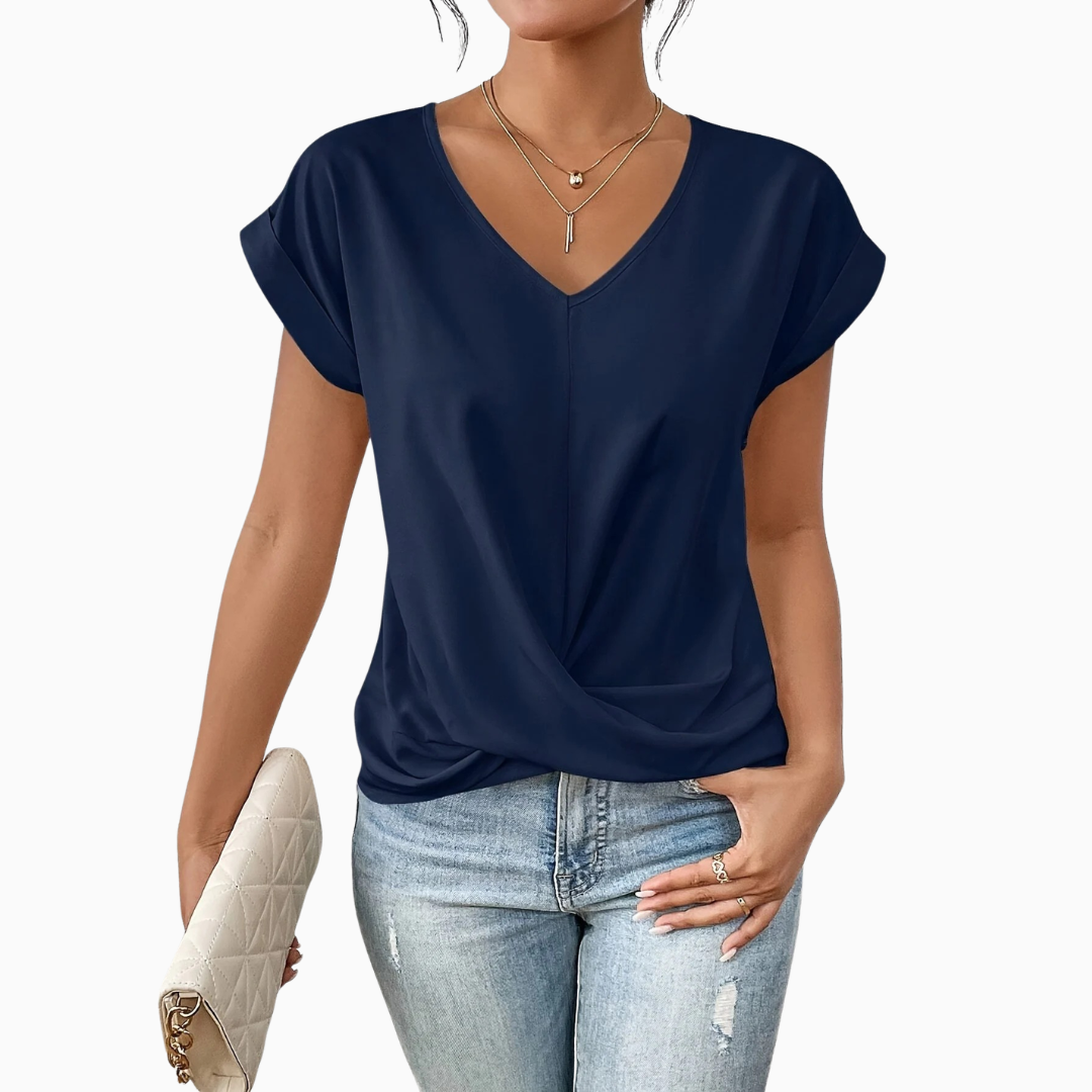 Blouse Femme Col V Croisé – Manches Courtes Légère | Casual & Féminine