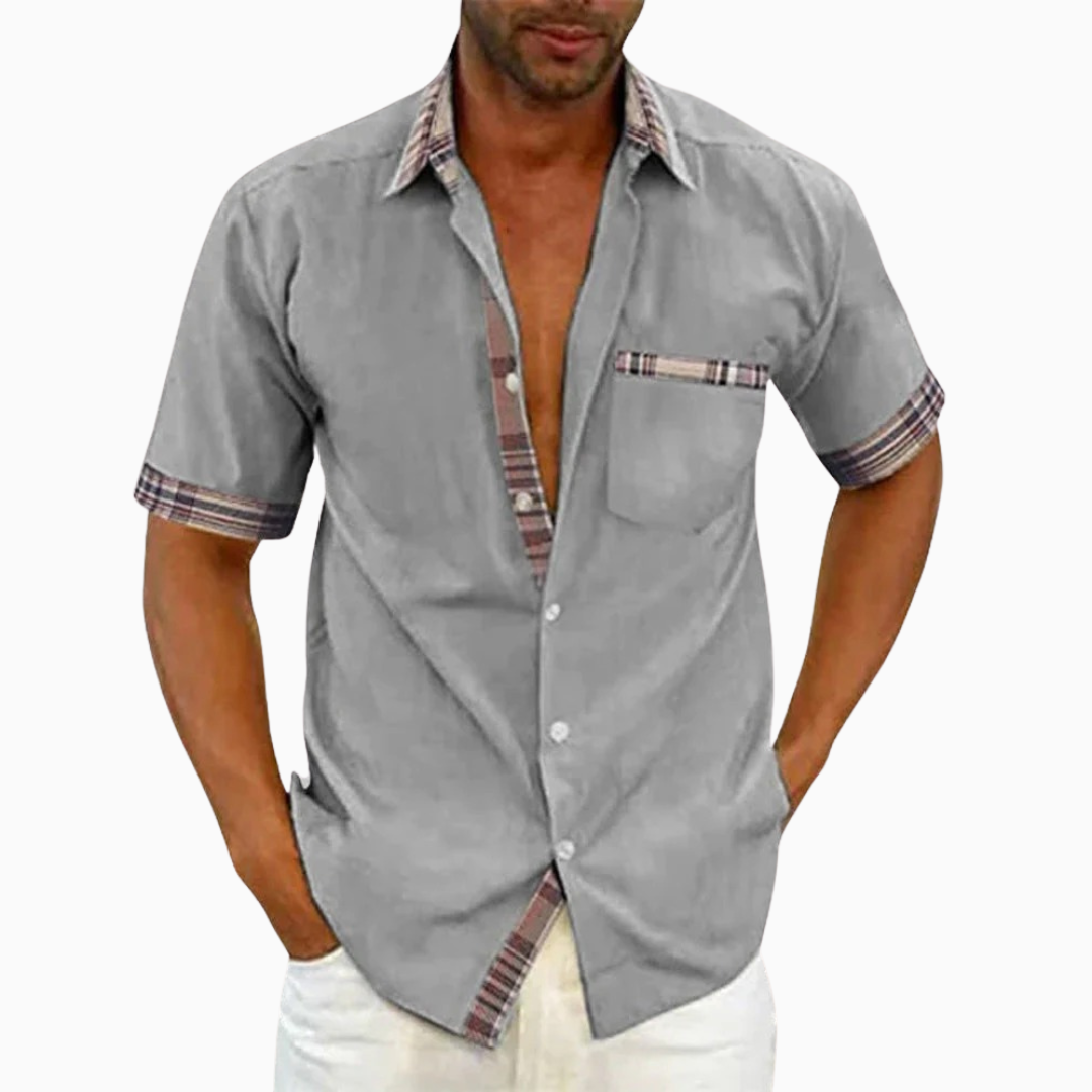 Blouse Homme Été – Col Classique Poche Poitrine Détails Contrastés | Casual & Moderne