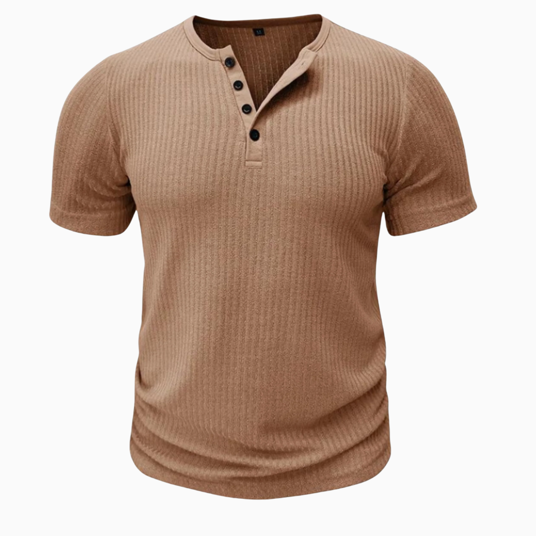 T-Shirt Homme Col Boutons – Coupe Ajustée Tissu Texturé | Style Casual Moderne