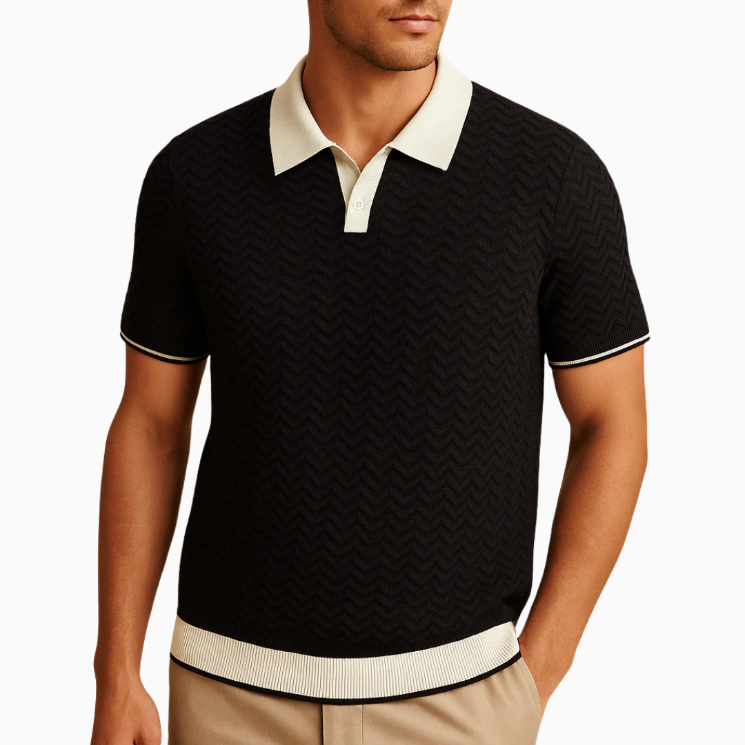 Polo Homme Maille Texturée – Col Contrasté Style Rétro | Chic & Intemporel
