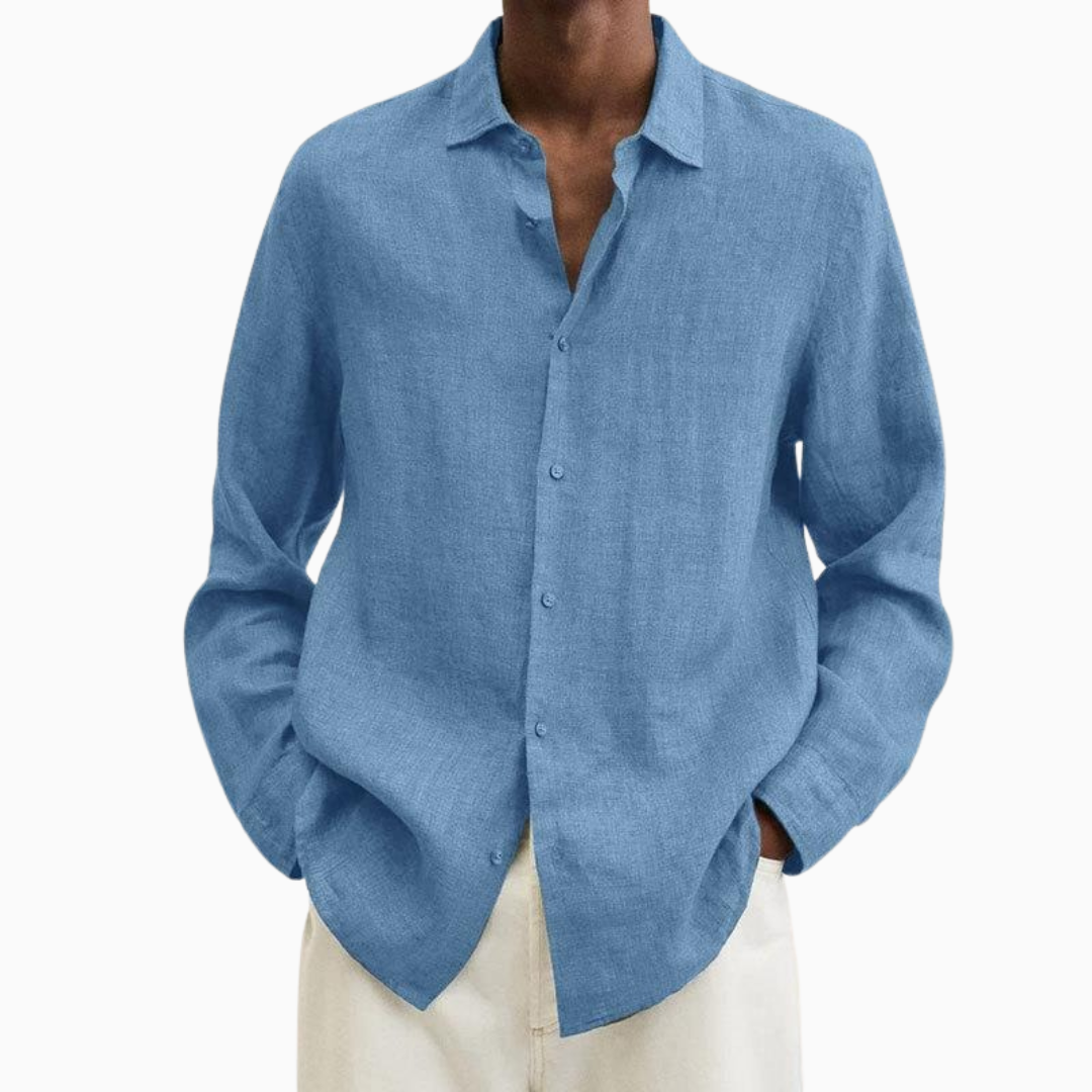 Chemise Homme Lin – Manches Longues Col Classique Respirante | Élégance Naturelle pour l'Été