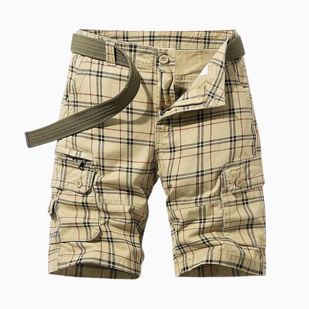 Short Cargo Homme Carreaux – Poches Multiples Ceinture Incluse | Style Utilitaire Été