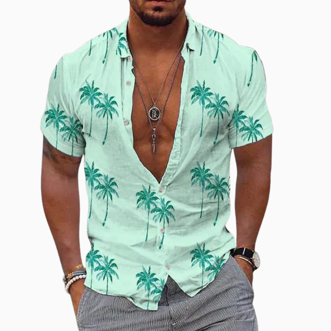 Enzo chemise homme d'été imprimé palmiers manches courtes boutonnée