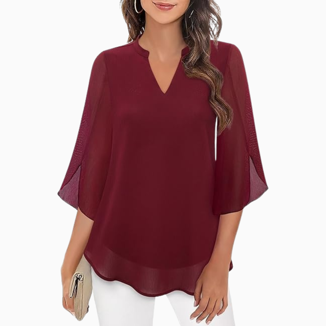 Blouse Femme Col V – Coupe Ample Tissu Fluide | Élégance au Quotidien