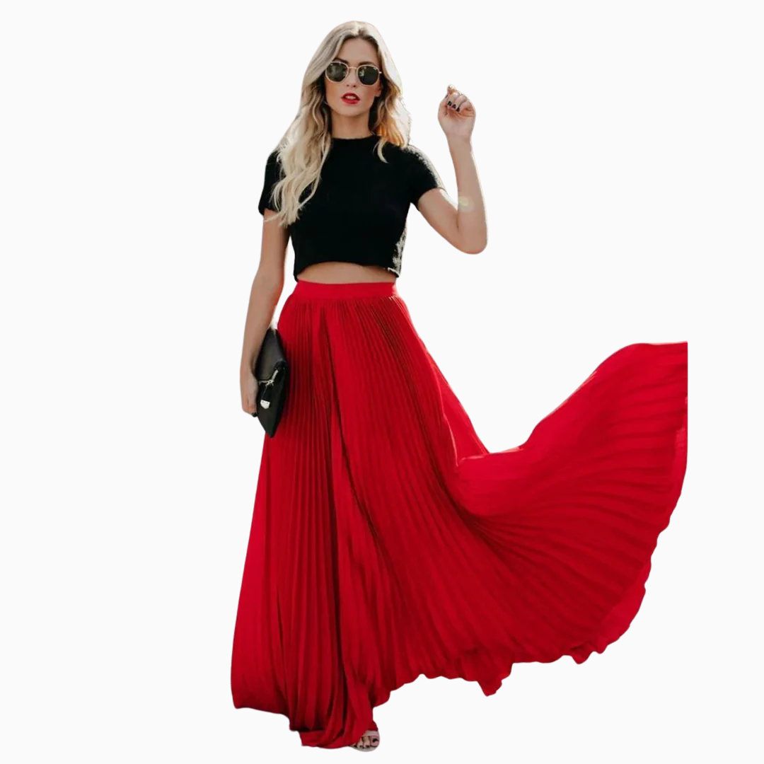 Amandine | Jupe longue plissée taille haute avec tombé fluide et allure élégante