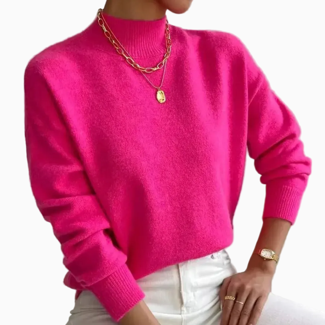 Pull femme maille col montant manches longues poignets côtelés