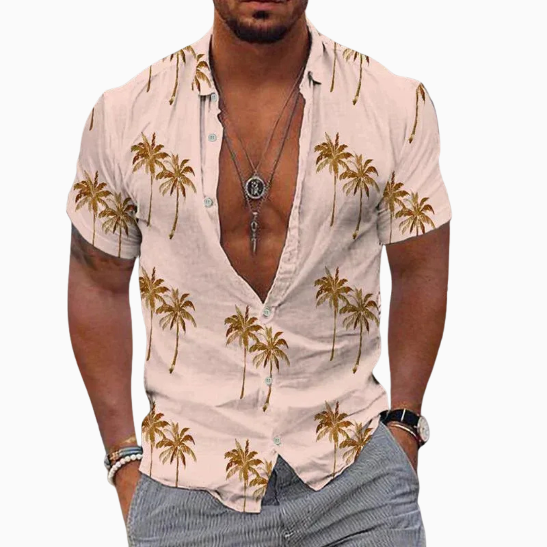 Enzo chemise homme d'été imprimé palmiers manches courtes boutonnée