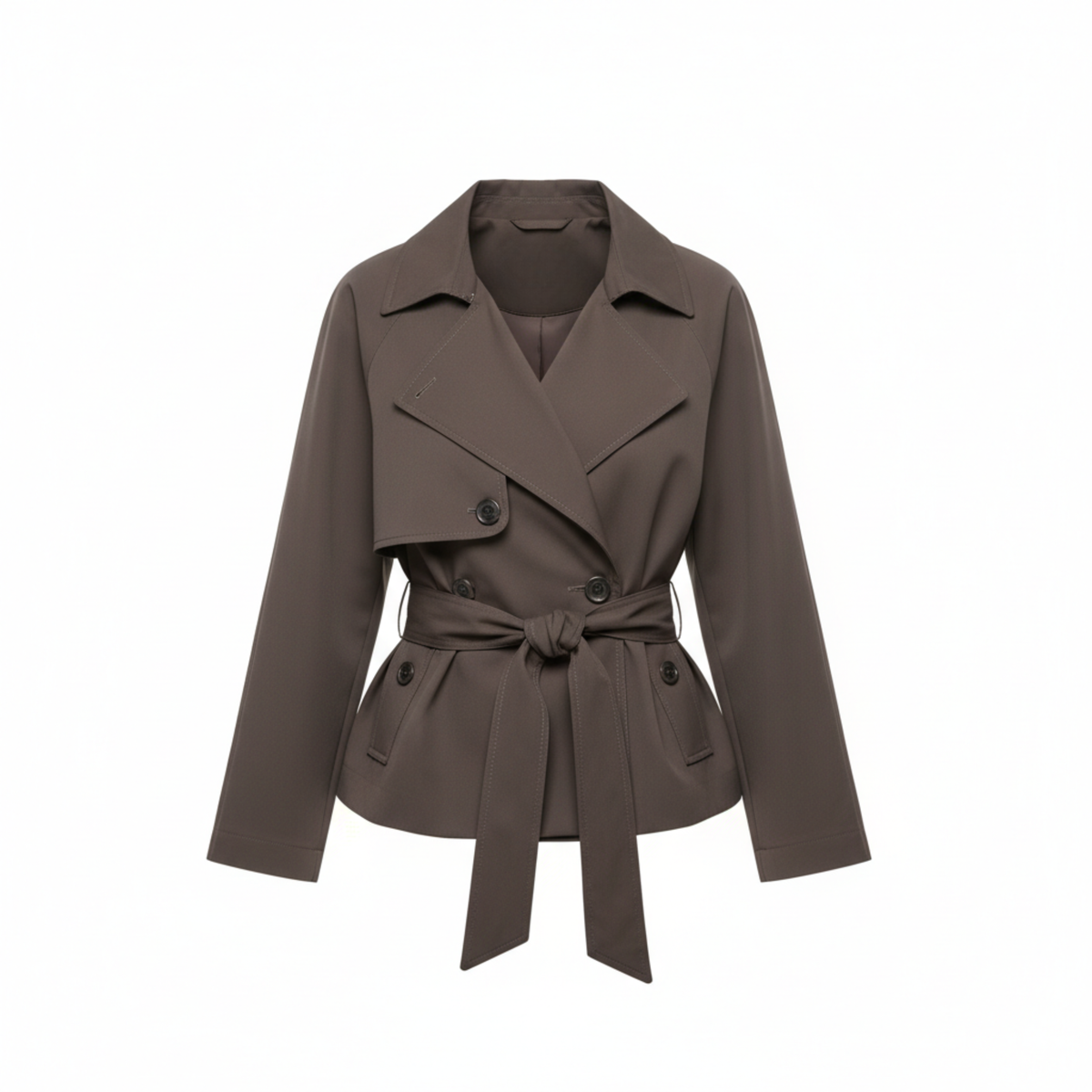 Trench Court Femme Ceinturé Col Revers – Manteau Court Double Boutonnage | Élégance Mi-Saison