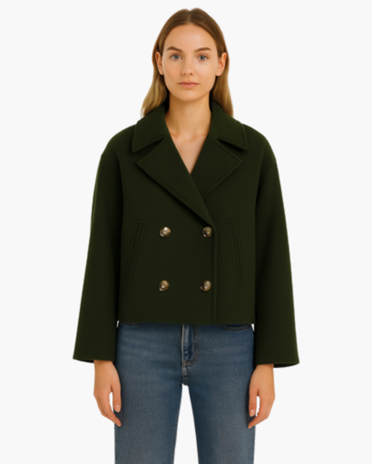 Veste courte femme à double boutonnage - coupe droite à revers élégants