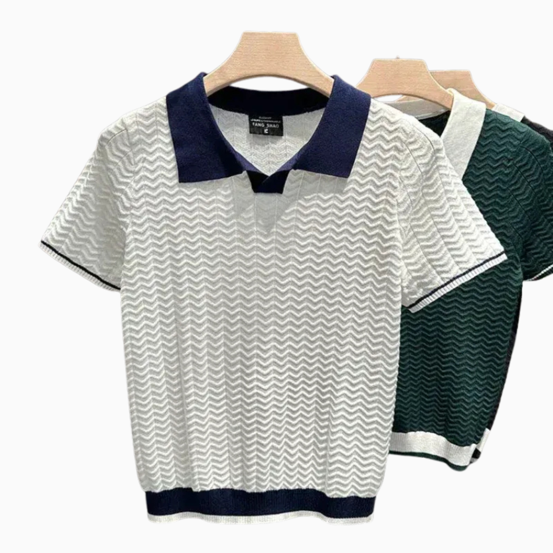 Polo Homme Maille Texturée – Col Contrasté Style Rétro | Chic & Intemporel