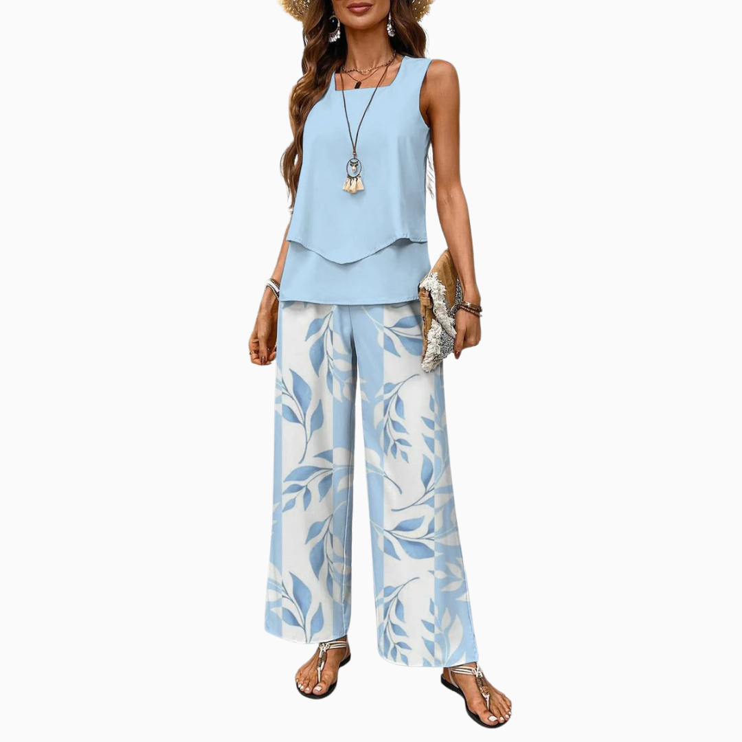 Ensemble Femme Deux Pièces Rayé – Haut Sans Manches & Pantalon Large | Style Estival Chic