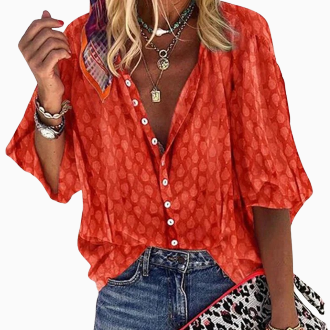 Blouse Femme Boutonnée – Coupe Ample Manches Fluides | Légère & Estivale