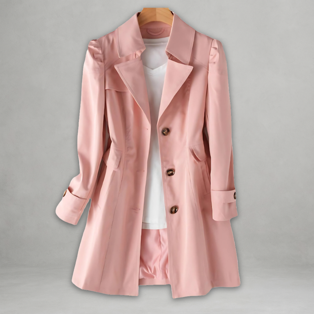 Trench-coat femme classique en coton mélangé – manteau mi-long à col revers et fermeture boutonnée