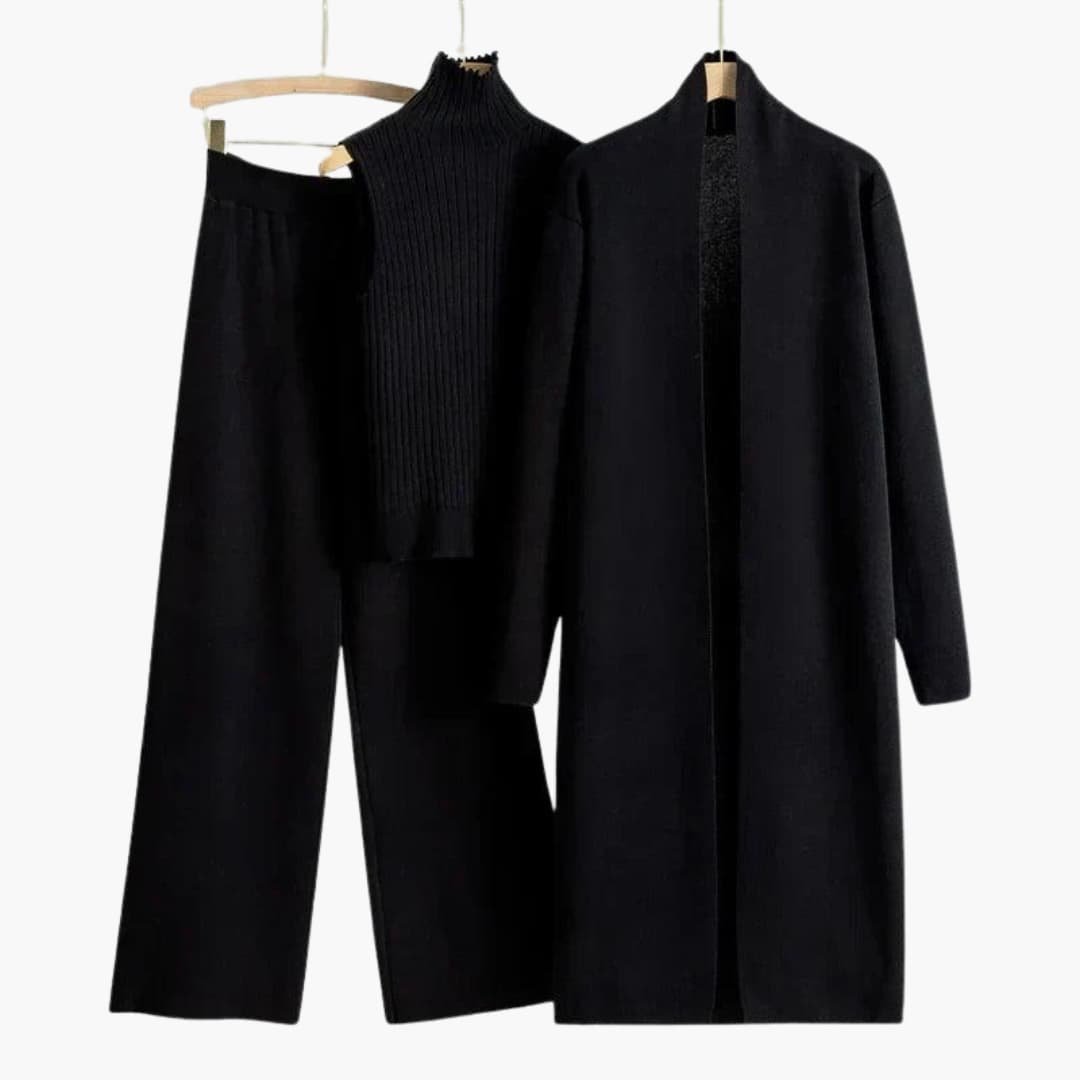 Ensemble Tricot Trois Pièces Femme – Col Roulé Côtelé Taille Unique | Avery Edition Hiver