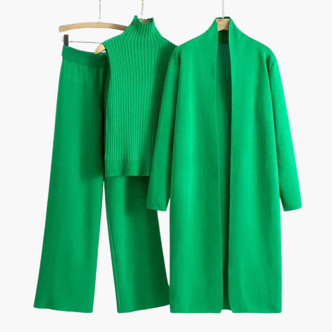 Ensemble Tricot Trois Pièces Femme – Col Roulé Côtelé Taille Unique | Avery Edition Hiver