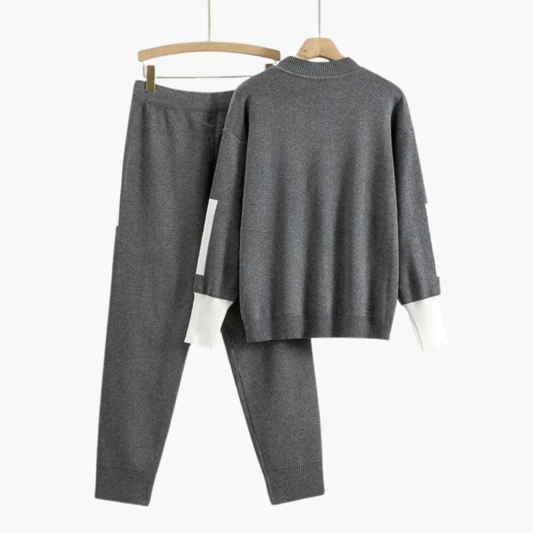 Ensemble Deux Pièces Femme Maille Lisérés Contrastés – Pull & Pantalon | Stella Hiver