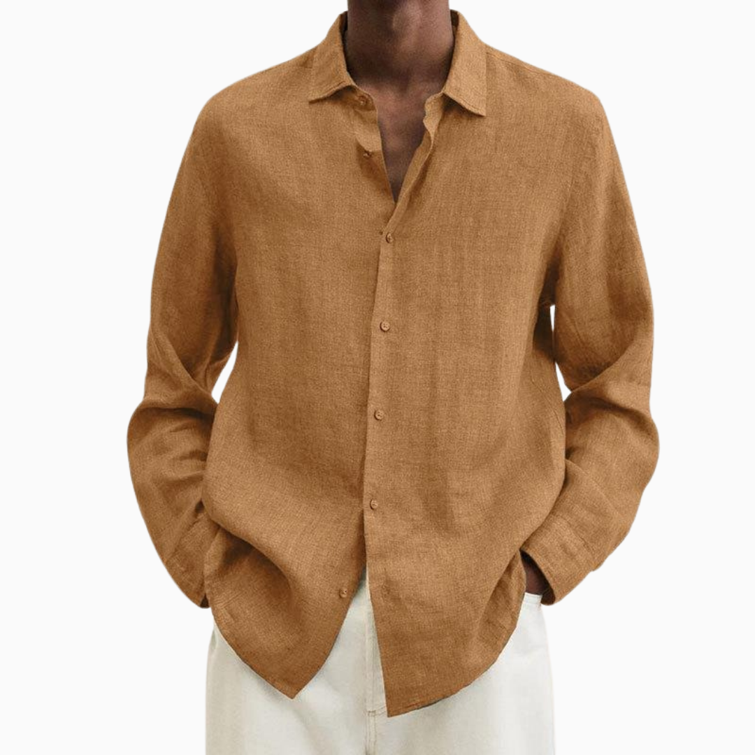 Chemise Homme Lin – Manches Longues Col Classique Respirante | Élégance Naturelle pour l'Été