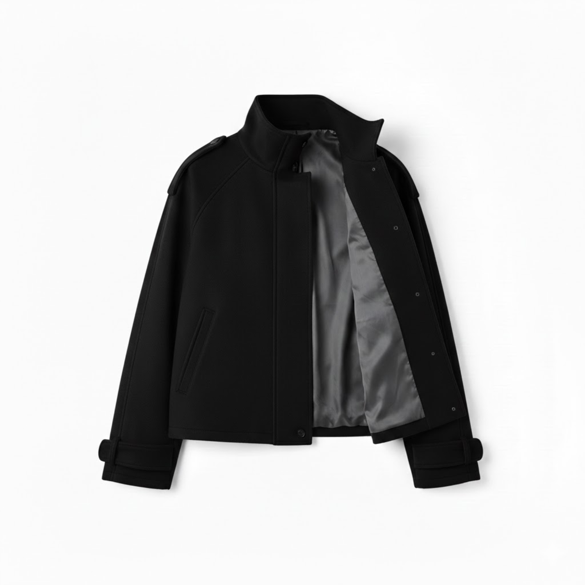 Veste Courte Hiver Femme Mélange de Laine – Manteau Court Col Montant | Style Urbain Chic