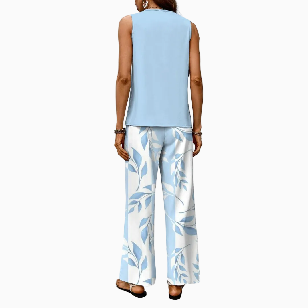 Ensemble Femme Deux Pièces Rayé – Haut Sans Manches & Pantalon Large | Style Estival Chic